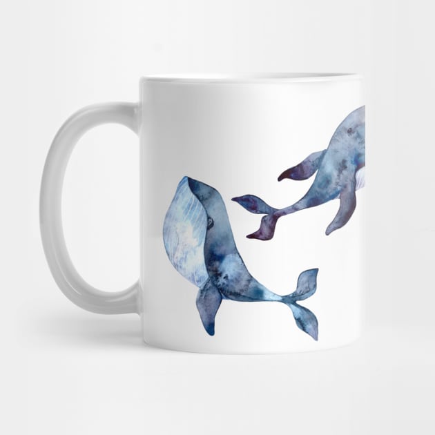 beautiful blue whales swimming in the ocean by A&A